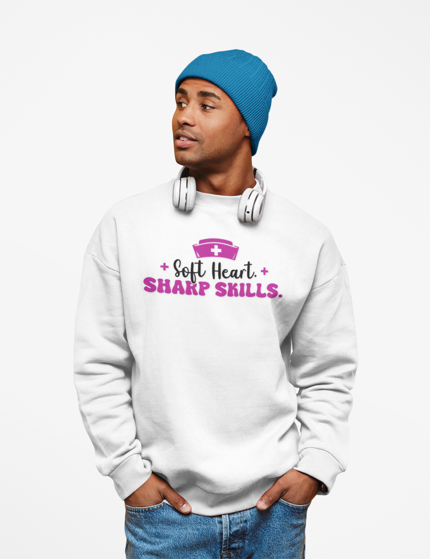Nurse Crewneck Sweatshirt "Soft Heart. Sharp Skills." Comfort Pullover for Nurses