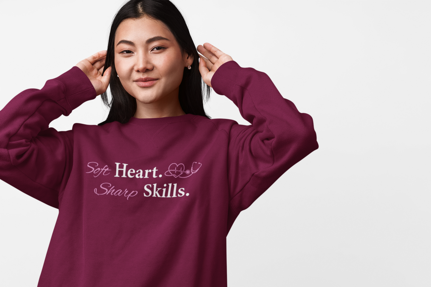 Nurse Stethoscope Sweatshirt "Soft Heart. Sharp Skills." Comfort Pullover for Nurses