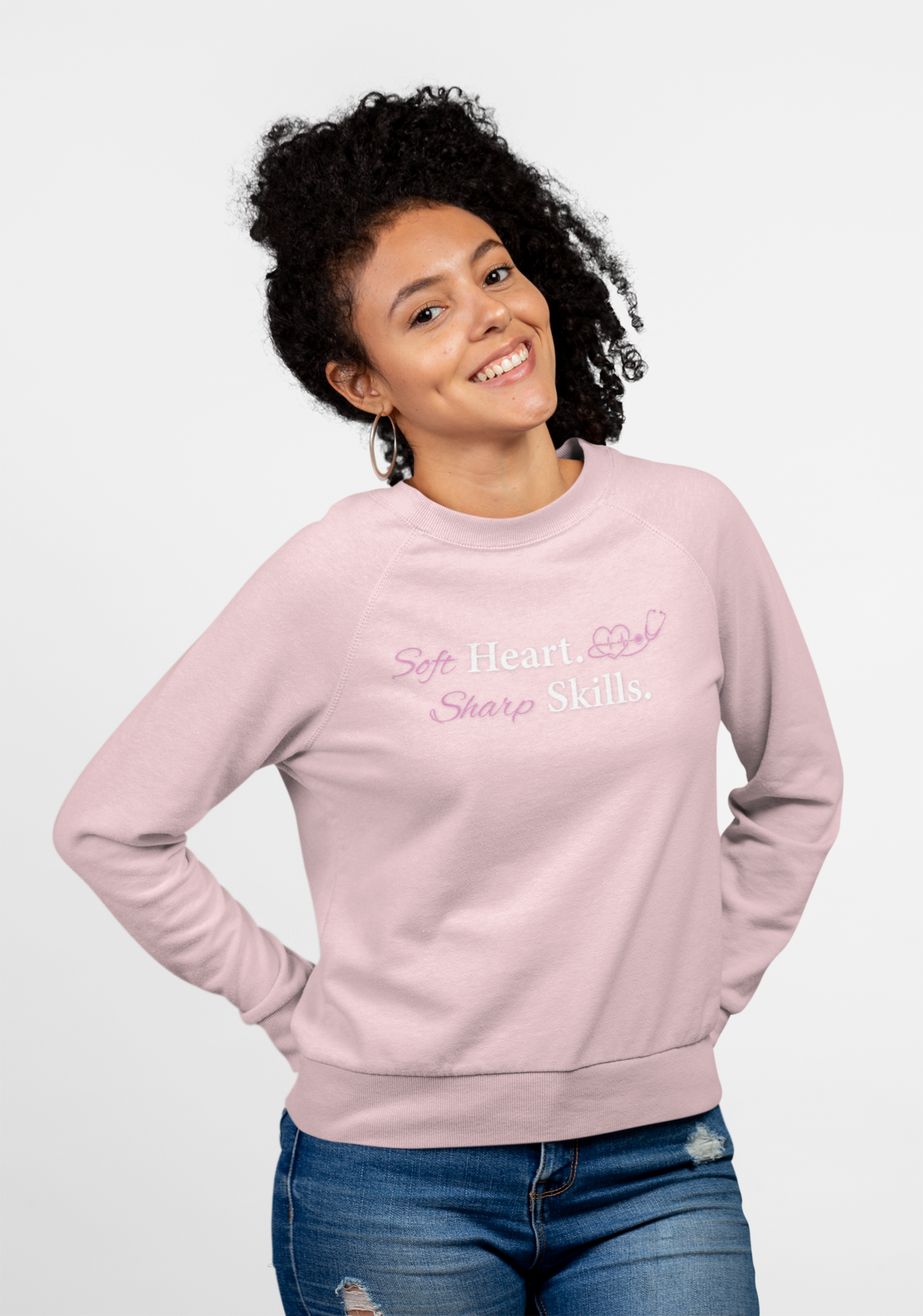 Nurse Stethoscope Sweatshirt "Soft Heart. Sharp Skills." Comfort Pullover for Nurses