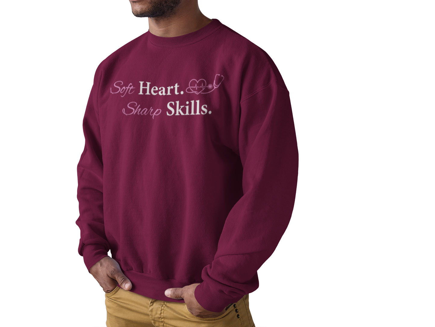 Nurse Stethoscope Sweatshirt "Soft Heart. Sharp Skills." Comfort Pullover for Nurses