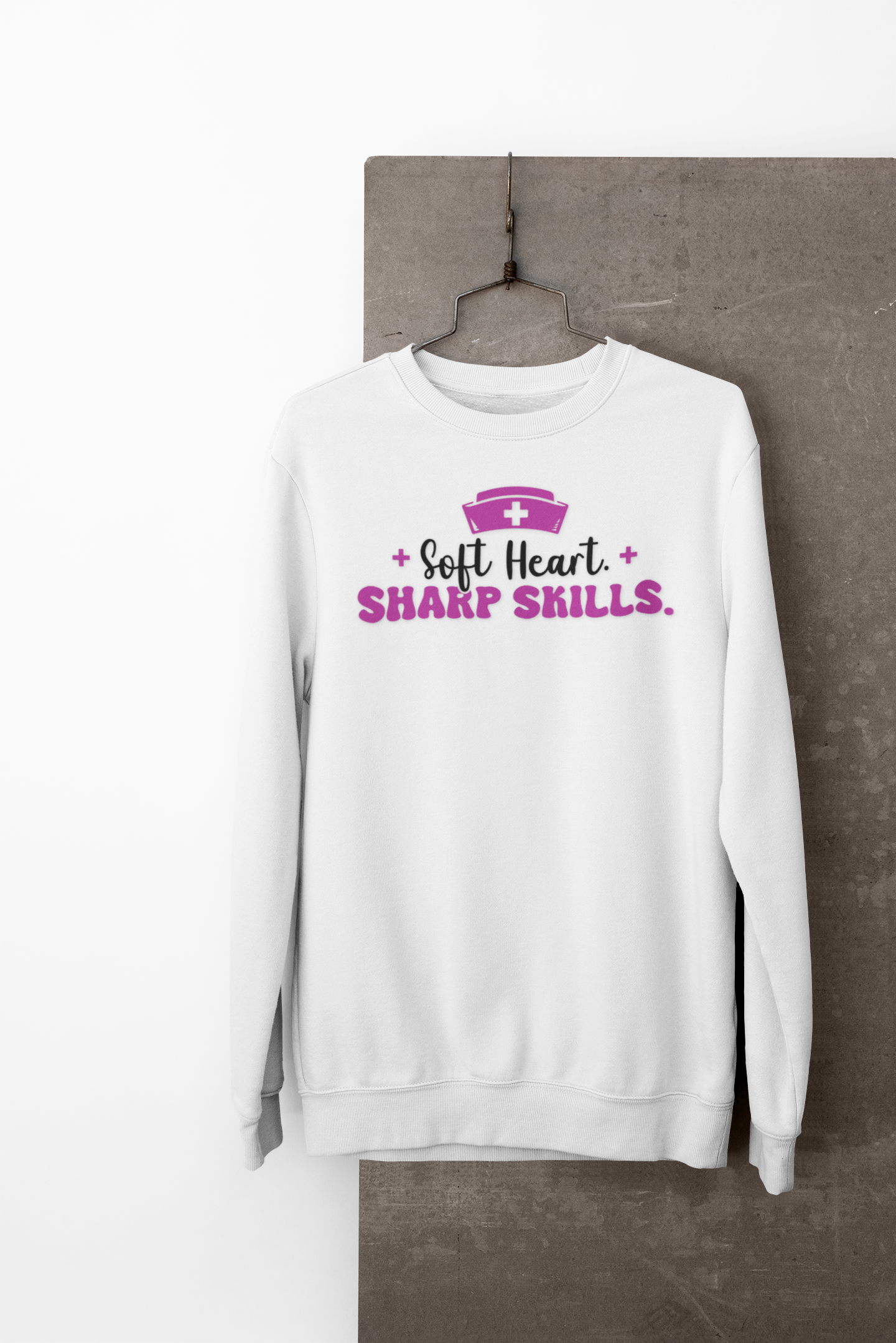 Nurse Crewneck Sweatshirt "Soft Heart. Sharp Skills." Comfort Pullover for Nurses